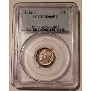 1958 D Roosevelt Dime MS66 FB PCGS Nicely Toned